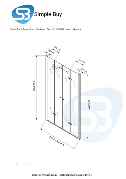 Glas Concept 24 160x180cm Vegas - Dusche - Nischendusche - Pendeltür - 8mm ESG 